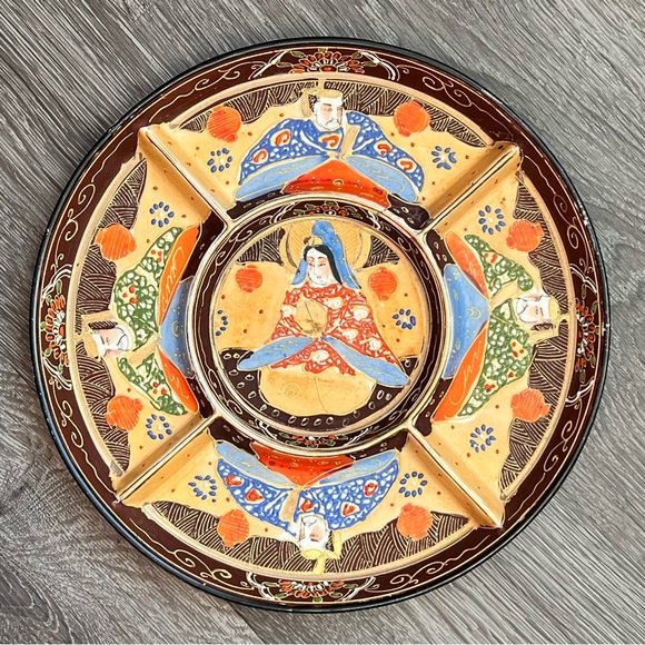 Vintage Japanese Satsuma Pottery Divided Serving Plate Geisha Platter - Picture 3 of 17